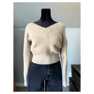 H&M Off Shoulder V Neck Sweater Beige